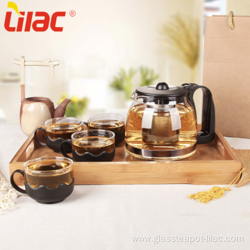Lilac glass tea pot set with cups